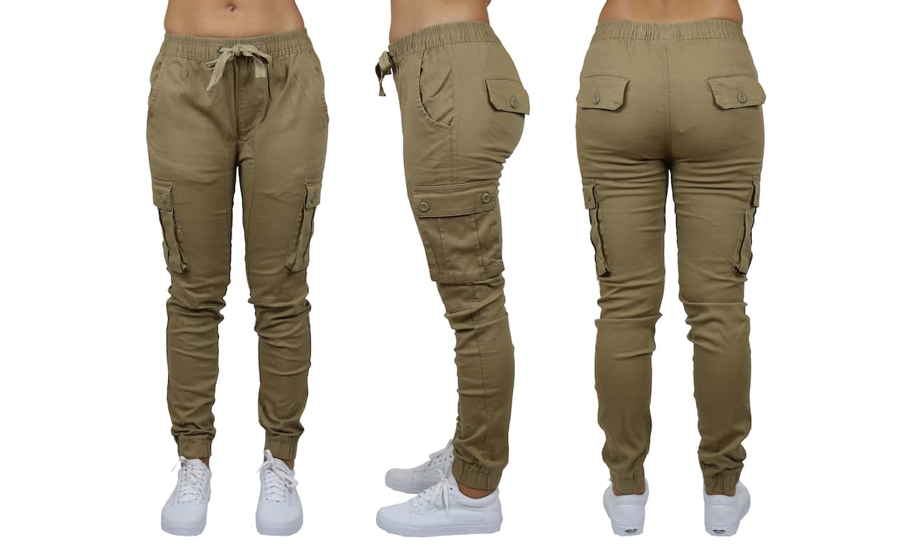 Galaxy By Harvic Loose Fit Cotton Stretch Twill Women's Cargo Joggers